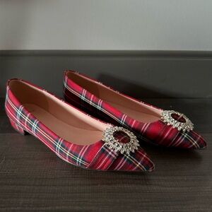 Plaid Red Flats with Crystal Embellishment